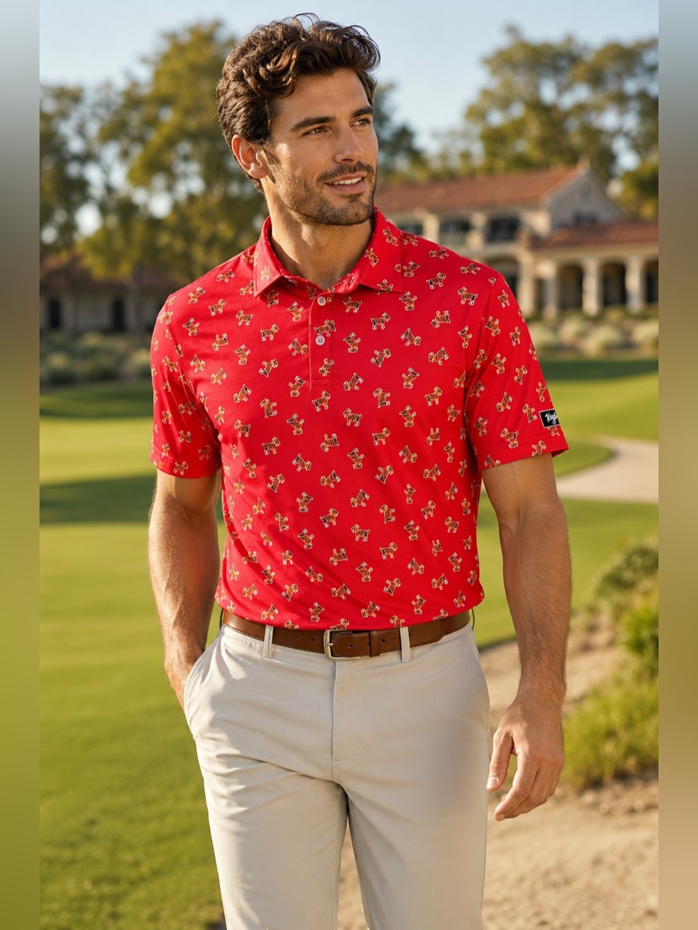 Waggle Golf The GOAT Sunday Red Tiger Stripe Goat Performance Polo Men’s Size L